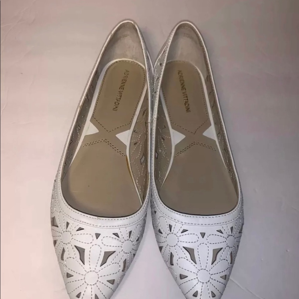 Adrienne Vittadini White Flats with Cutout Design